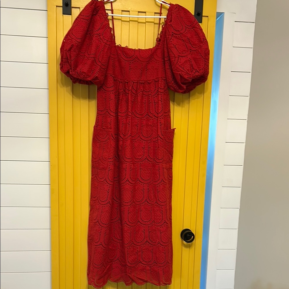 Elegant Red Puff Sleeve Dress